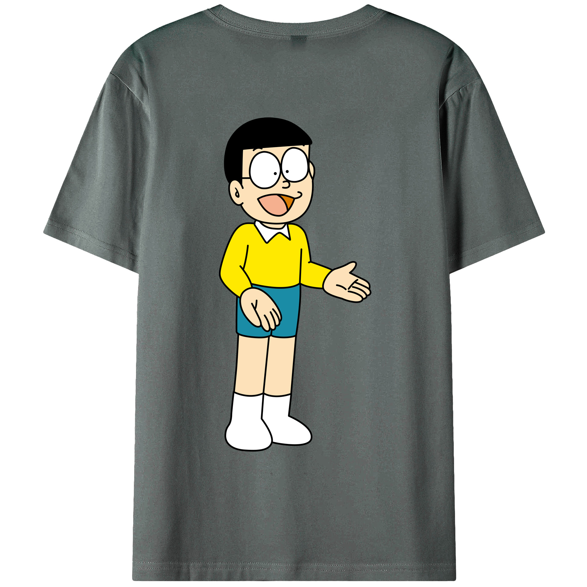 （画像用） ドラえもん 野比 のび太 Doraemon Nobita Nobi 綿100％ メンズ半袖Tシャツ（バックプリント） 通気性